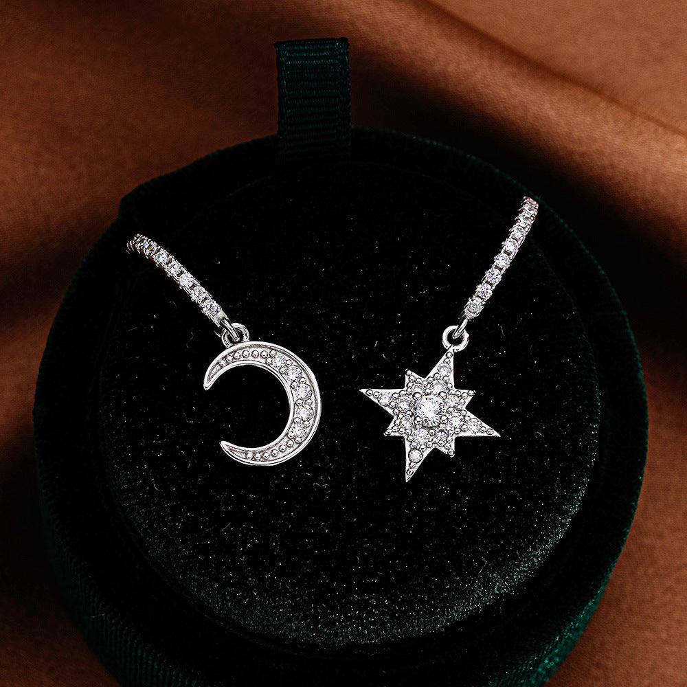 Ethereal Moon and Star Dangling Huggie Moissanite Earrings