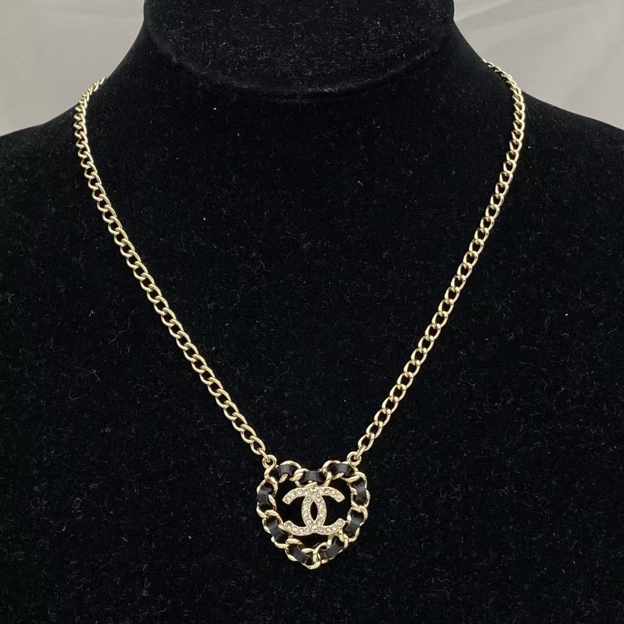 Chanel 25B Black Leather Heart Necklace