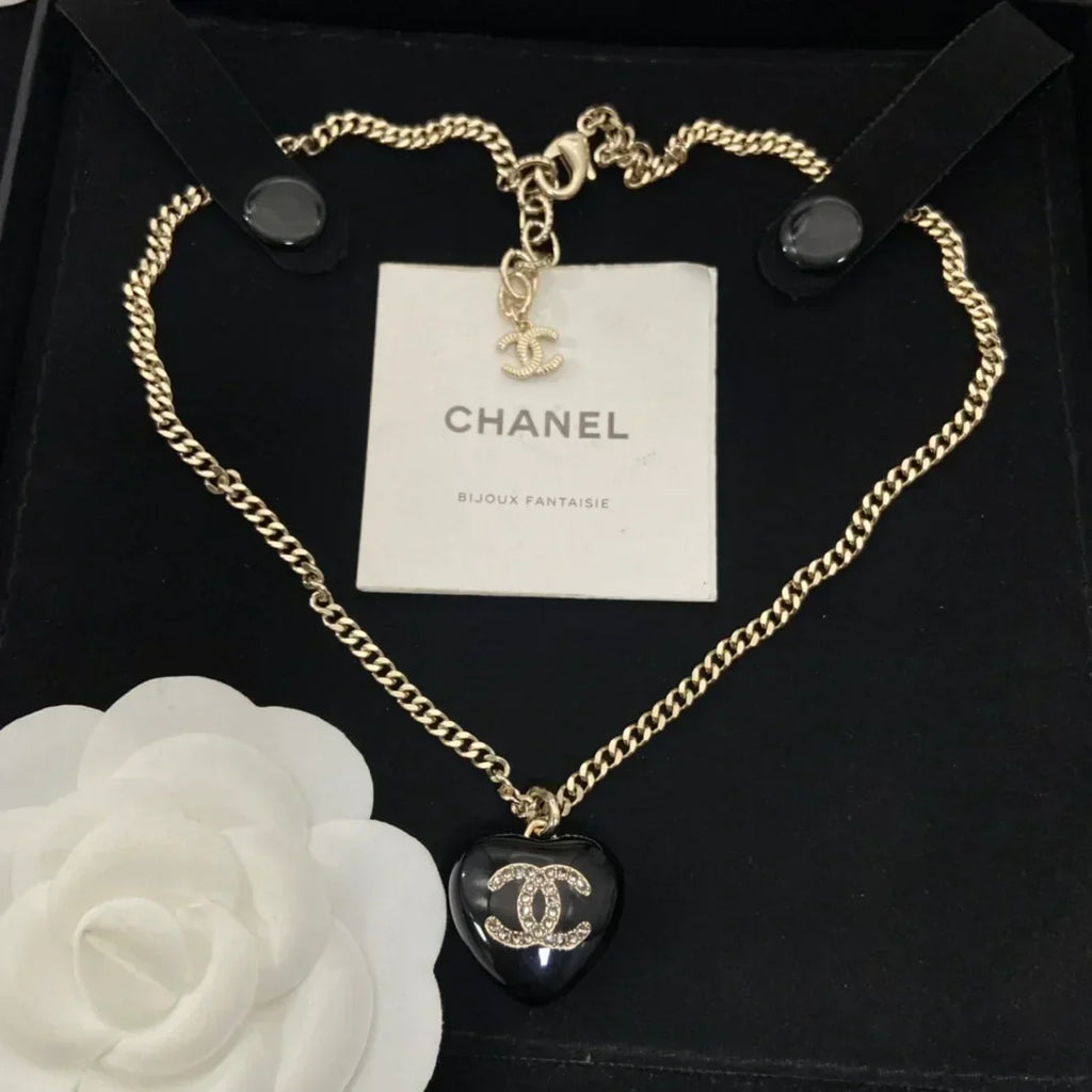 Chanel Black Heart Pendant Necklace
