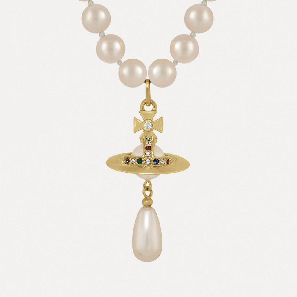 Vivienne Westwood One Row Pearl Drop Choker Necklace Earrings