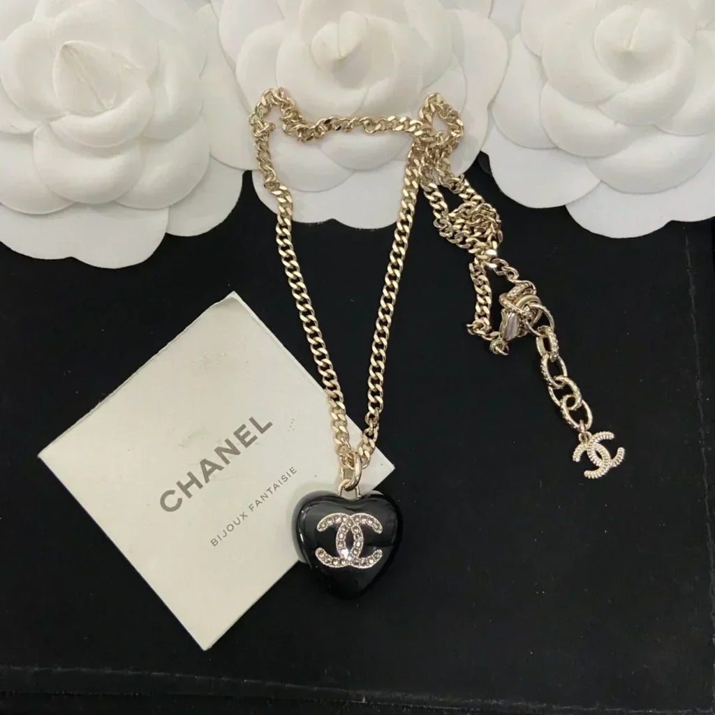 Chanel Black Heart Pendant Necklace