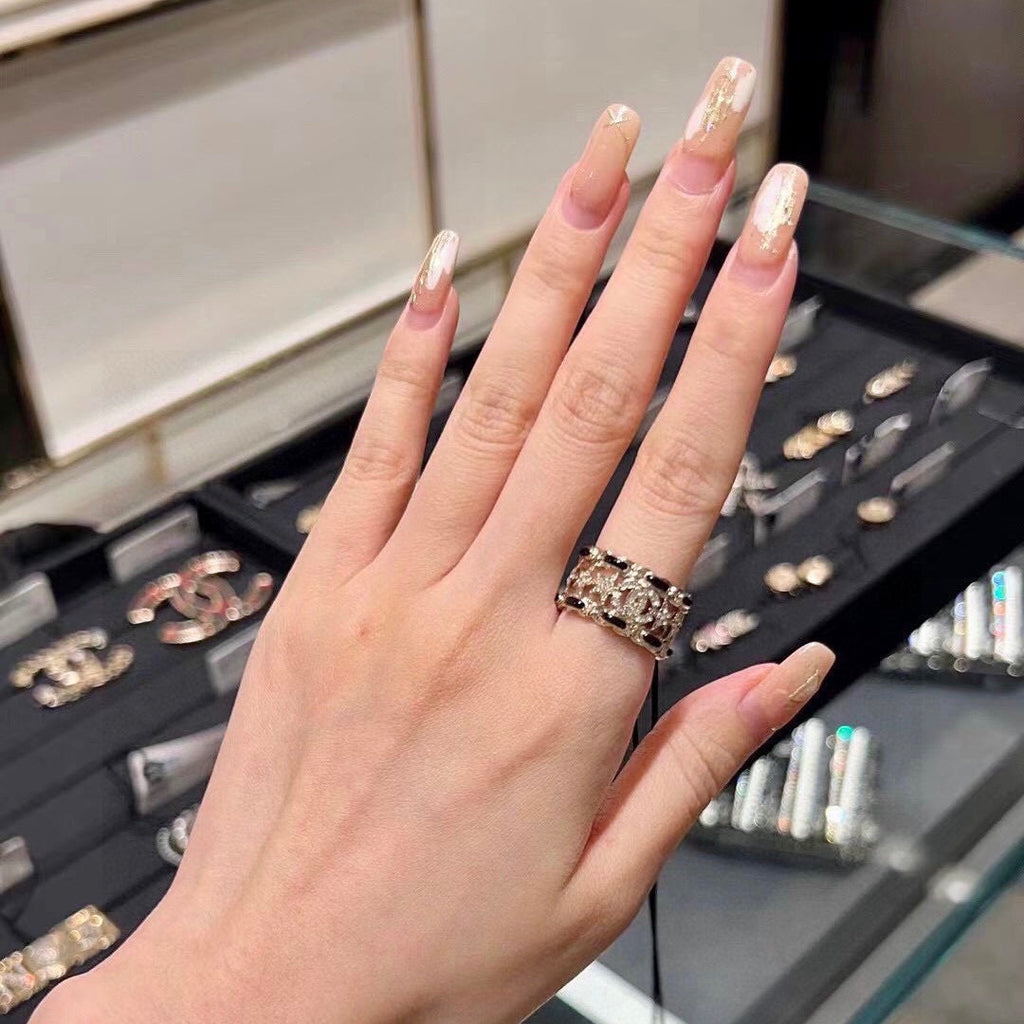 Chanel Black Leather Star Ring