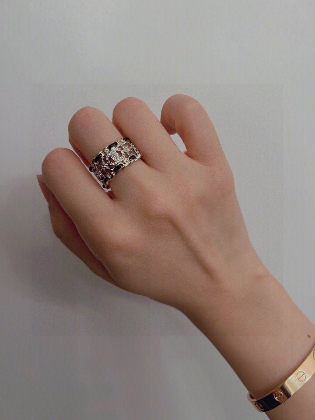 Chanel Black Leather Star Ring