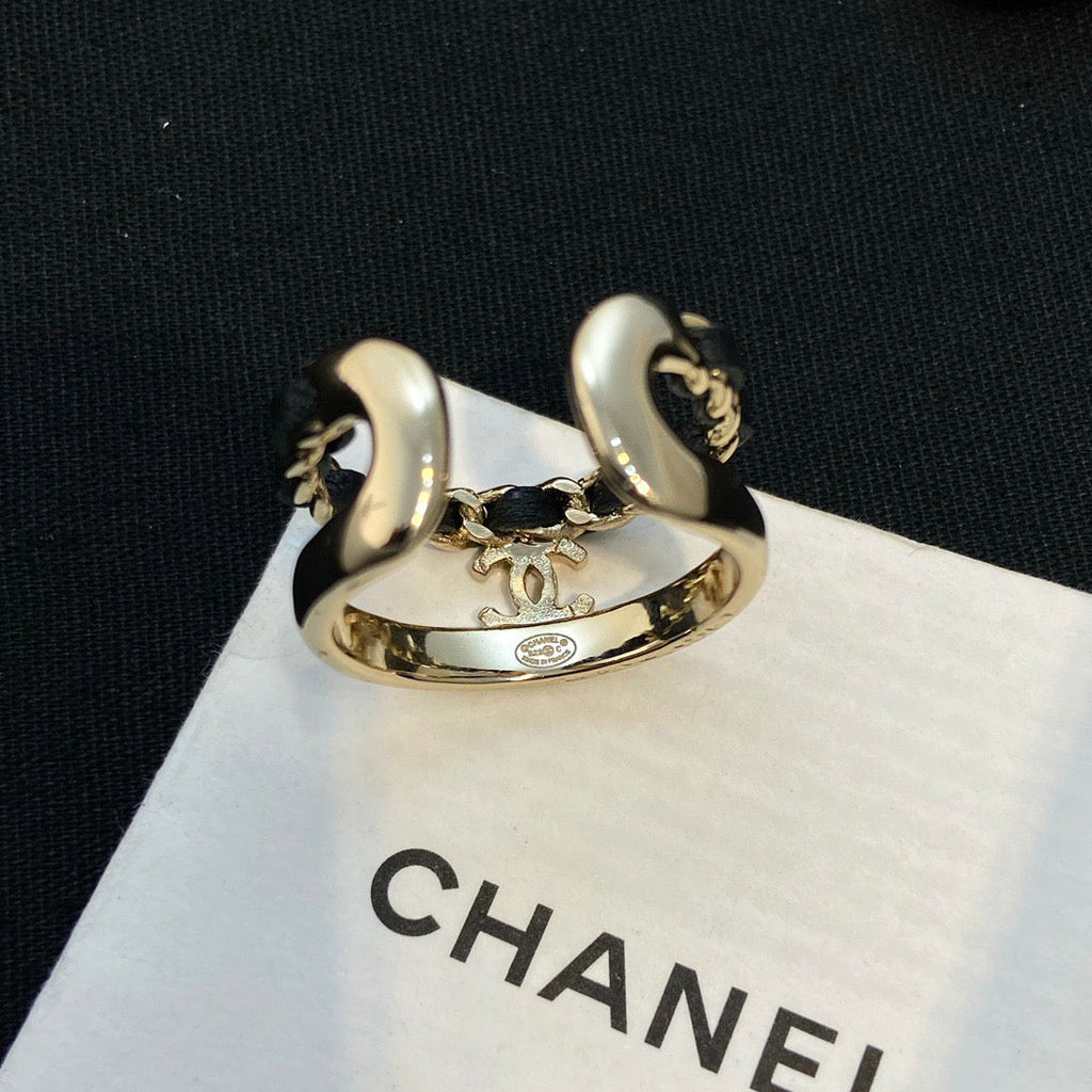 Chanel Black Leather Open End Ring