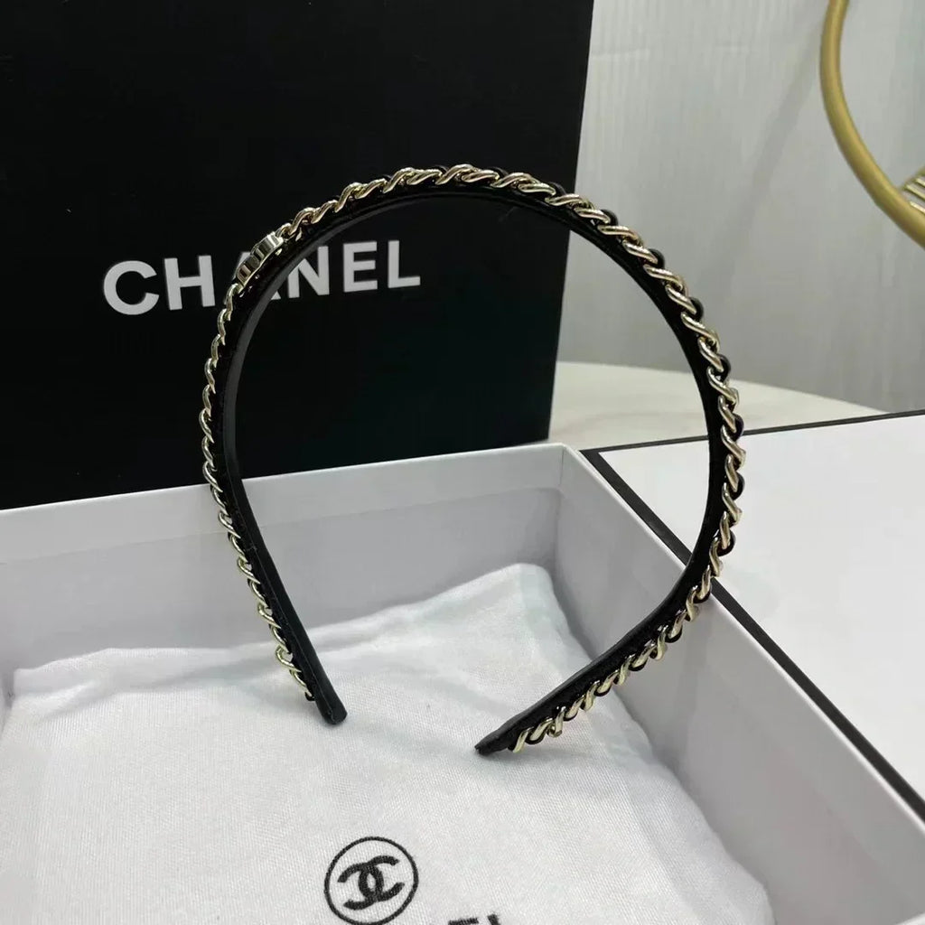 Chanel Black Leather Hair Band