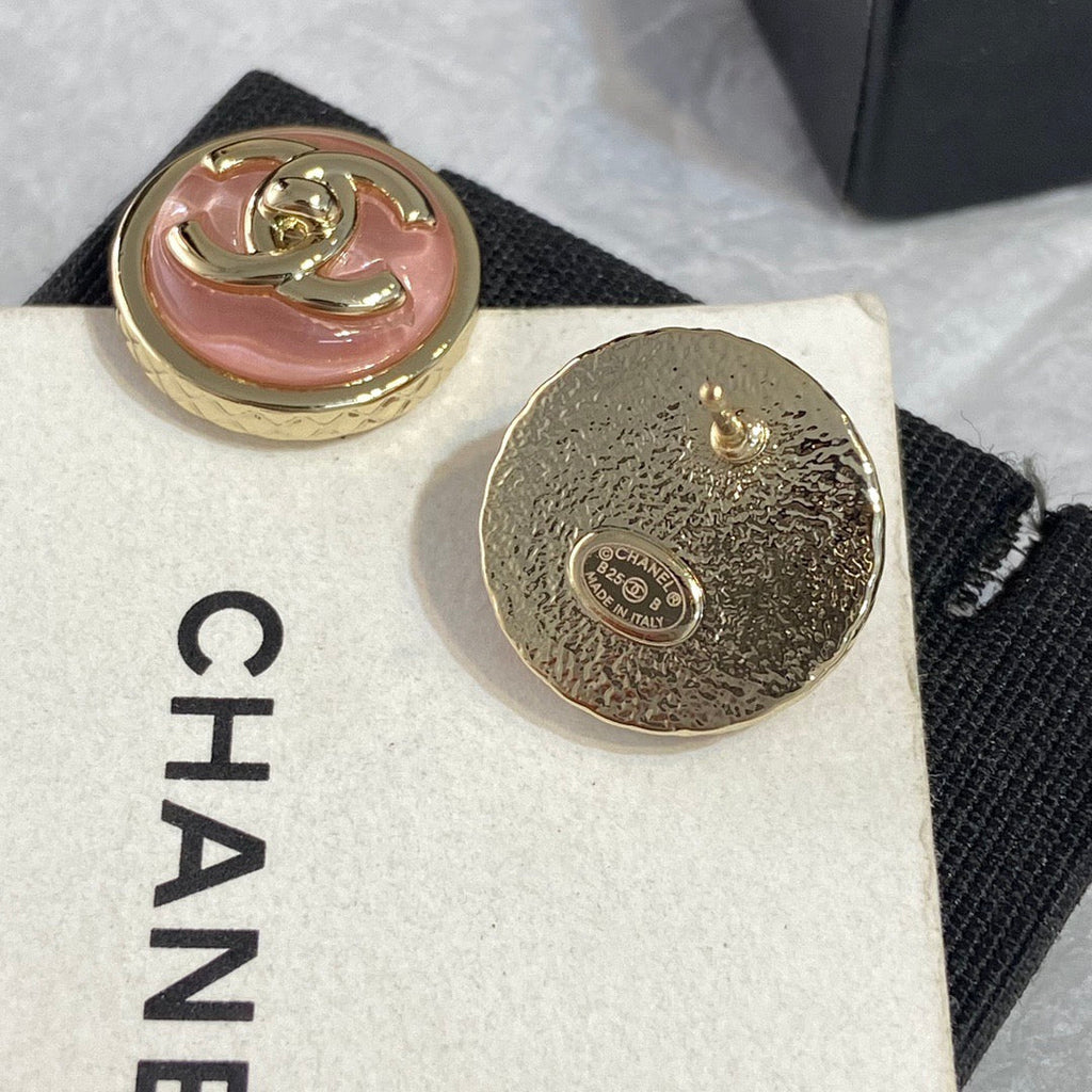 Chanel Pink Button Earrings