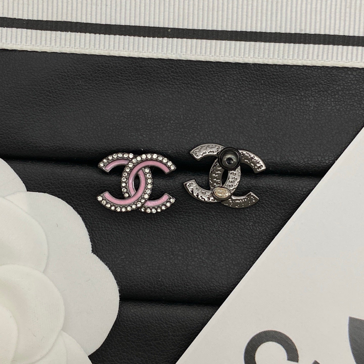 Chanel Black Pink Earrings