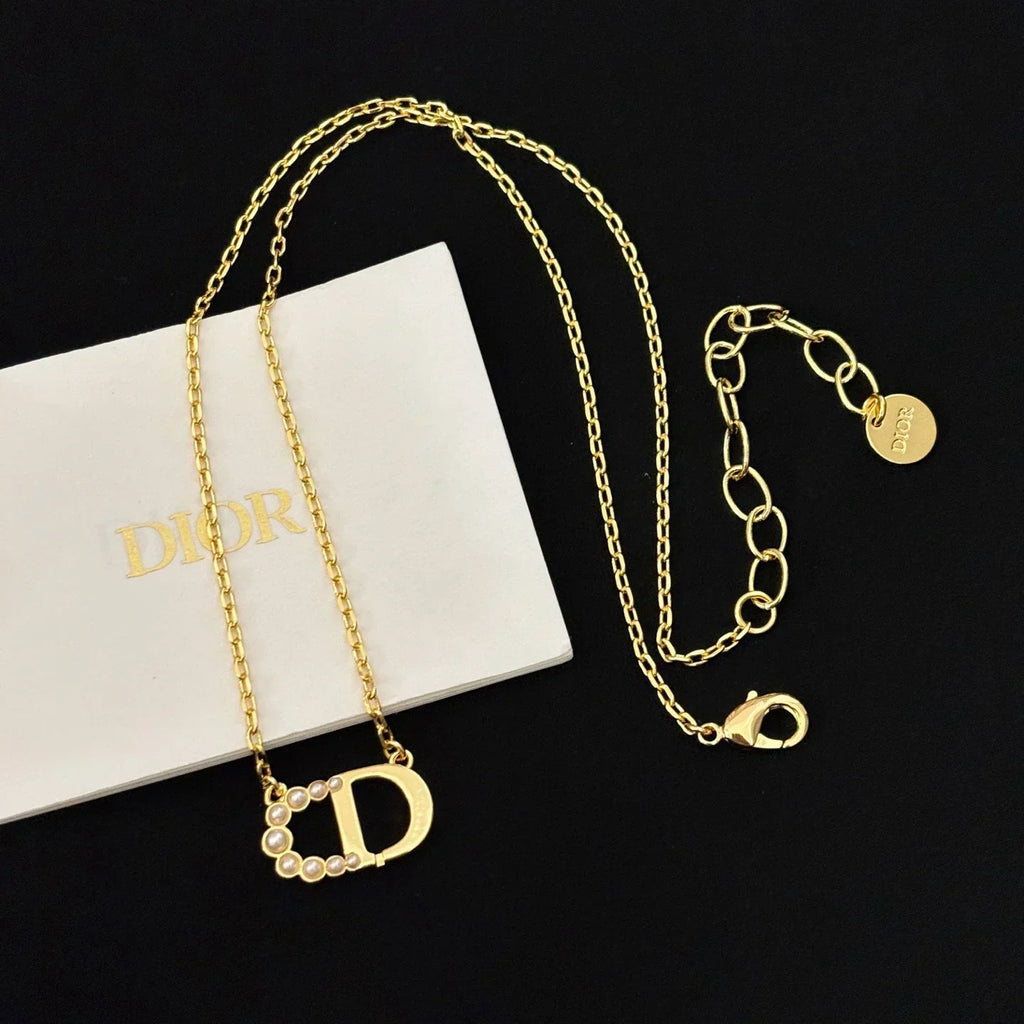 Dior Half Pearl Letter Necklace