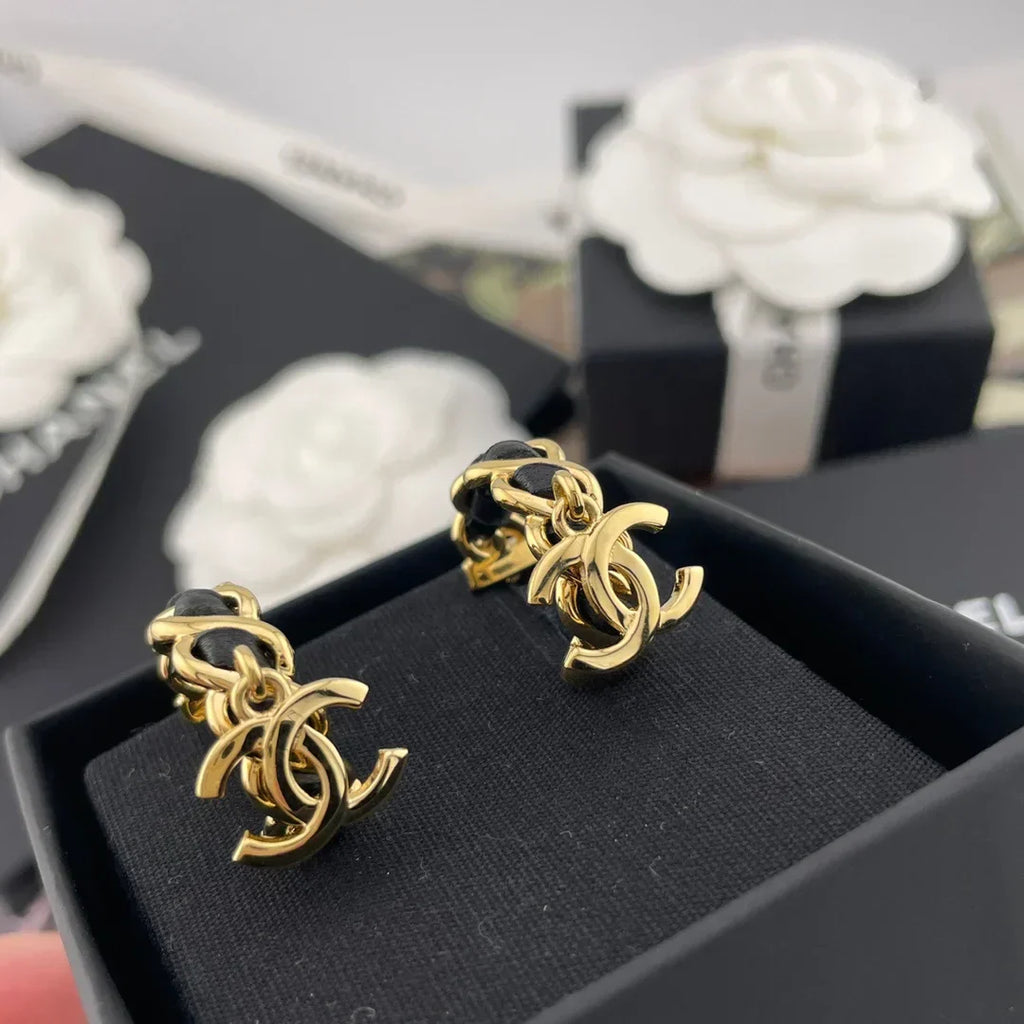 Chanel Black Leather Earrings