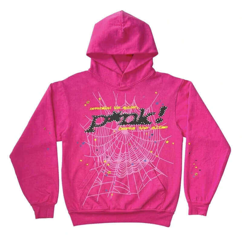 Black Printed Punk Sp5der Pink Hoodie