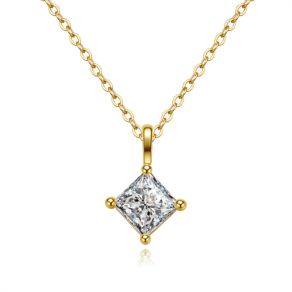 1 Carat Square Necklace 925 Sterling Silver Moissanite Pendant Necklace